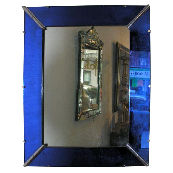 Art Deco "Cobalt Blue" Glass Trimmed Mirror at 1stDibs
