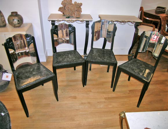 #1085 Two Pair of Ebonized Wood & Mirror Side Chairs.
