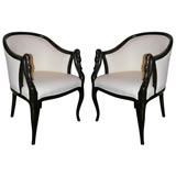 Pair of Swan Chairs in White Leather and Wood