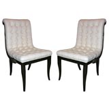 Set Of 4 Tufted White Leather Regency Style Chairs