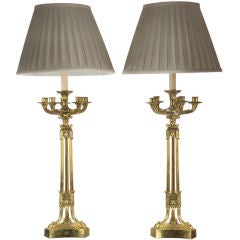Antique Pair of 19th Century Brass Candelabras Made into  Lamps