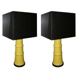 Pair of Yellow Glazed Bamboo Motif Ceramic Table Lamps