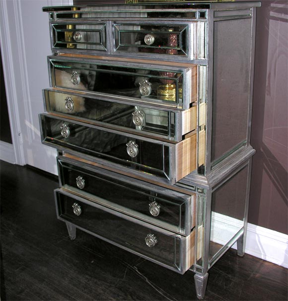 Silver Trim Mirrored Highboy For Sale 3