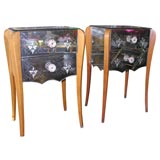 Pair of 1940
s French Etched Mirrored End Tables