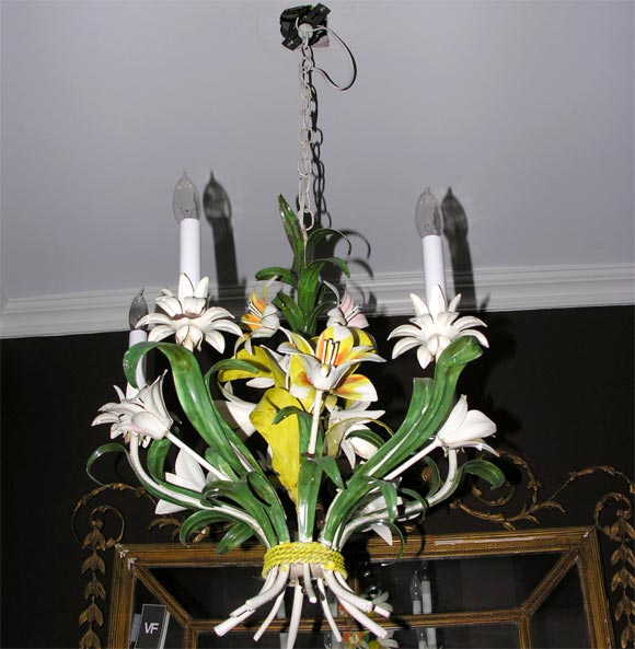 1950's Painted Metal Floral Chandelier