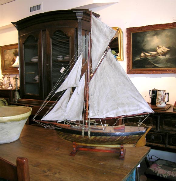 A Stately English Pond Yacht model, restored. Very well proportioned. New stand for stability. Reduced by 1/3 from $2,200. NT