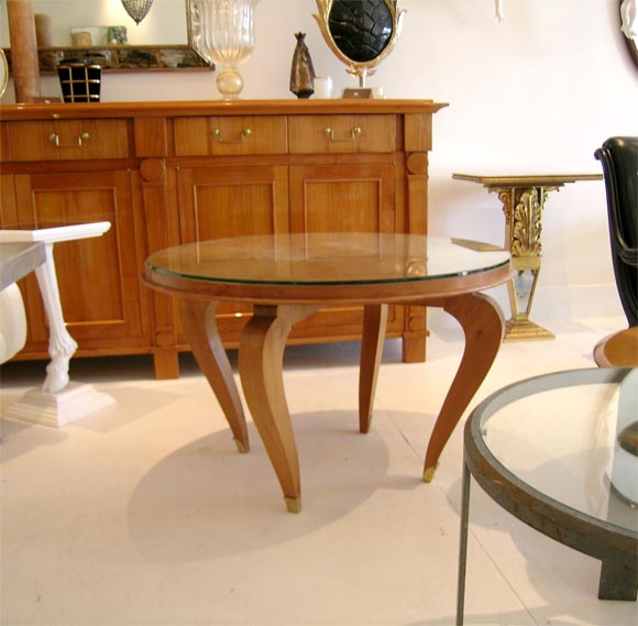 French Occasional Table with Brass Sabots and Glass Top
