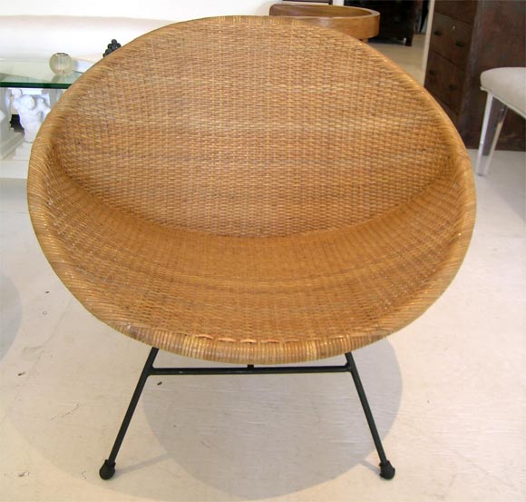 French Pair of 1970's wicker basket chairs