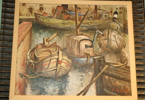 Set of Four WPA Style Ship  Paintings For Sale 1