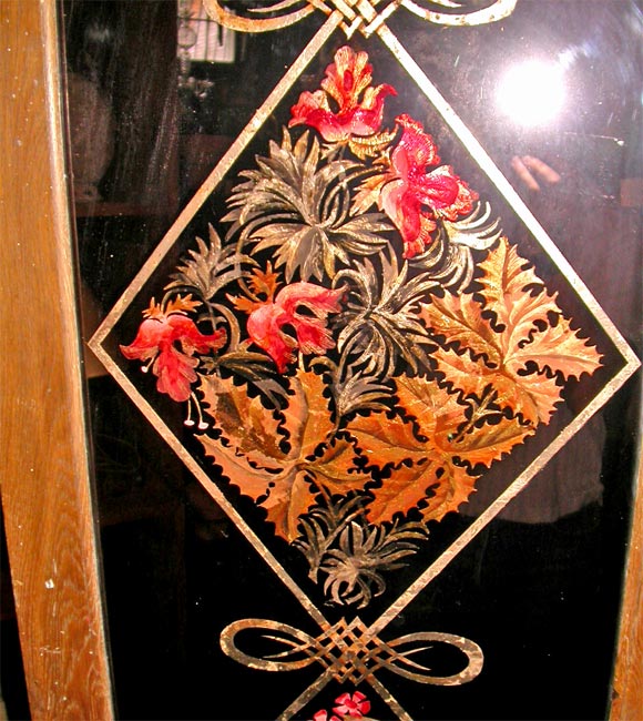 Glass Pair of Signed and Dated Eglomise Panels from France For Sale
