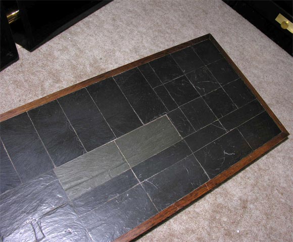 20th Century Pierre Lebé Bronze and Slate Table