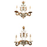 Pair of Italian Verdigris and Gilt Sconces