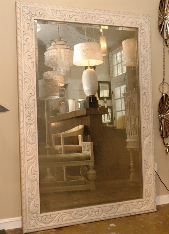 Large Carved Bleached Mahogany Mirror<br />
Antiqued Glass