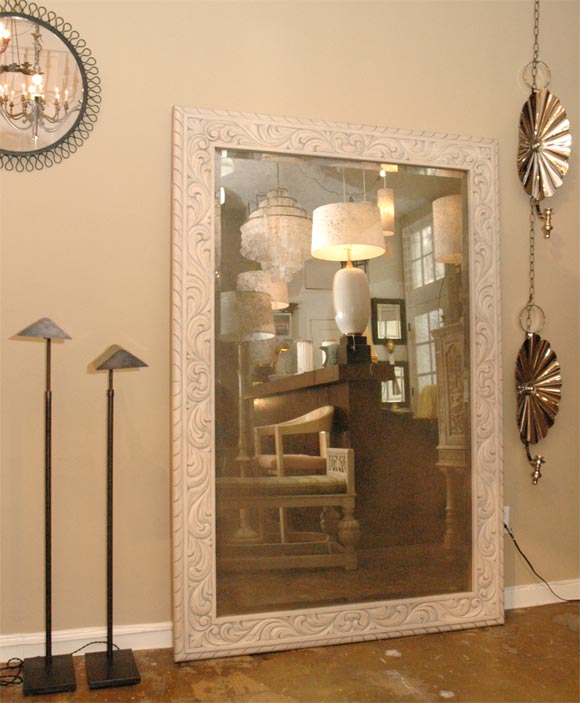 Large Italian Bleached Mahogany  Mirror In Excellent Condition In Los Angeles, CA