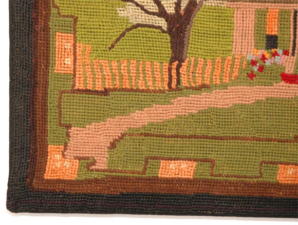 1930's  Pictorial mounted yarn hooked rug from Pennsylvania 1