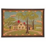 Vintage 1930's  Pictorial mounted yarn hooked rug from Pennsylvania