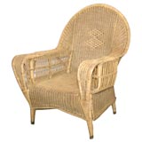 Antique BAR HARBOR FAN BACK WICKER CHAIR IN ORIGINAL PALE YELLOW PAINT