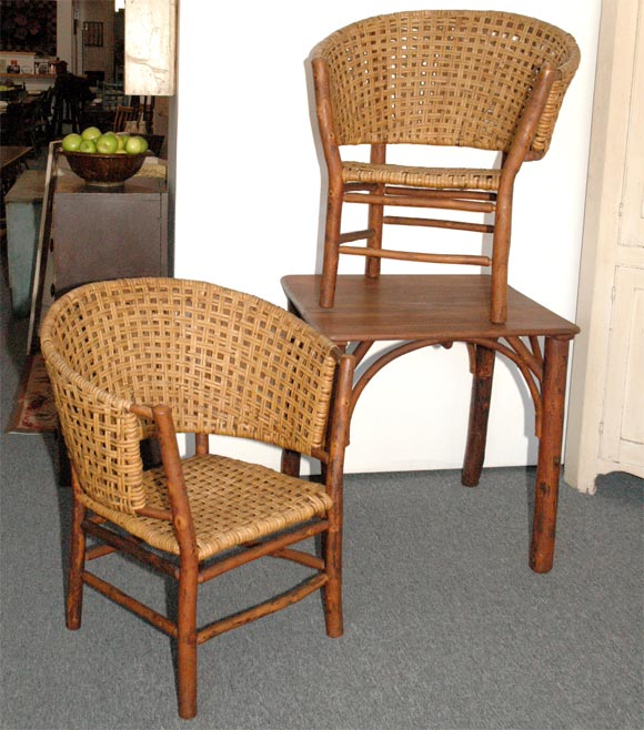 VERY RARE AND PRISTINE CONDITION THREE PIECE OLD HICKORY TABLE AND CHAIRS SET/ALL SIGNED 
