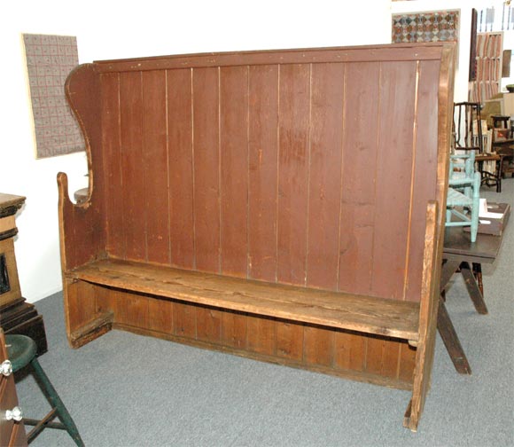 18THC ORIGINAL RED PAINTED HIGH-BACK SETTLE