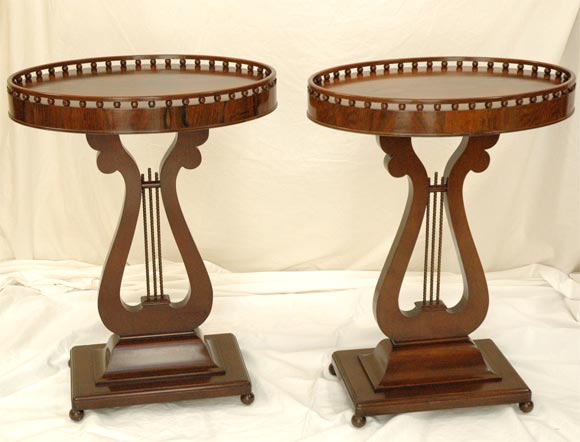 Pair Biedermeier Style Lyre Form Side Tables