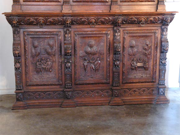 English Large Carved Oak Six Door Bookcase For Sale