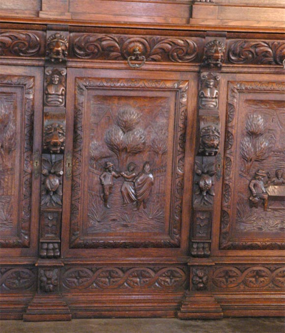 Large Carved Oak Six Door Bookcase In Good Condition For Sale In Culver City, CA