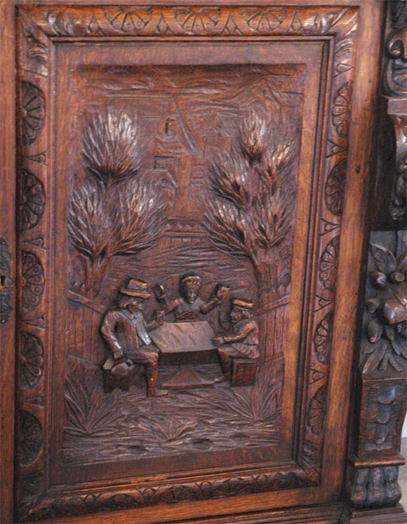 19th Century Large Carved Oak Six Door Bookcase For Sale
