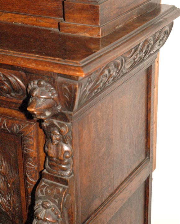 Large Carved Oak Six Door Bookcase For Sale 1