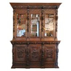 Large Carved Oak Six Door Bookcase 2