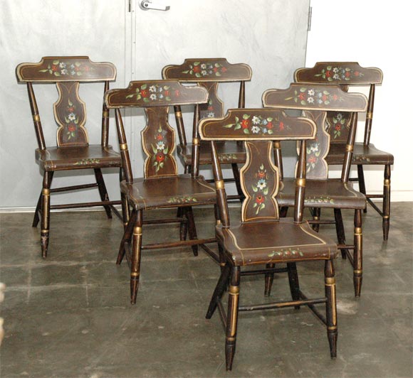 This is a set of country chairs  with the original paint still there. I'm believe these are Penn. chairs.  They are in great shape for a set of chairs from this time period.