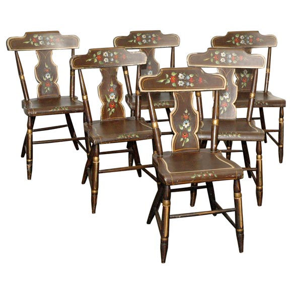 Set of Six Painted Chairs For Sale