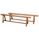 Antique Pair French Country Fruitwood Benches