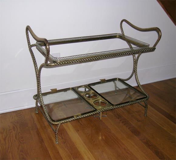 Italian Brass Bar Cart In Good Condition For Sale In New Orleans, LA