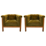 Pair of Tufted Cube Lounge Chairs in the style of Edward Wormley