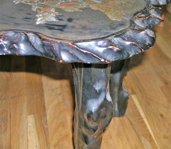 Chinese 1930s lacquered chinese coffee table with mother of pearl inlays