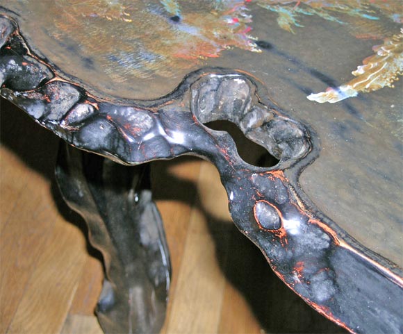 Mid-20th Century 1930s lacquered chinese coffee table with mother of pearl inlays