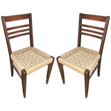 pair of french oak side chairs with rope seats