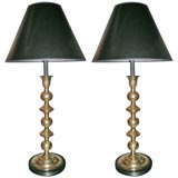 pair of 1960s indian etched brass candlestick table lamps