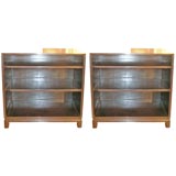 pair of deep brown mahogany chinese modern bookcases