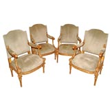 Antique Italian Giltwood Fauteuils, upholstered in