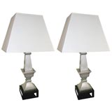 Pair of Silvered Baluster Lamps
