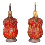 Retro Pair of Ceramic  Glazed Lamps