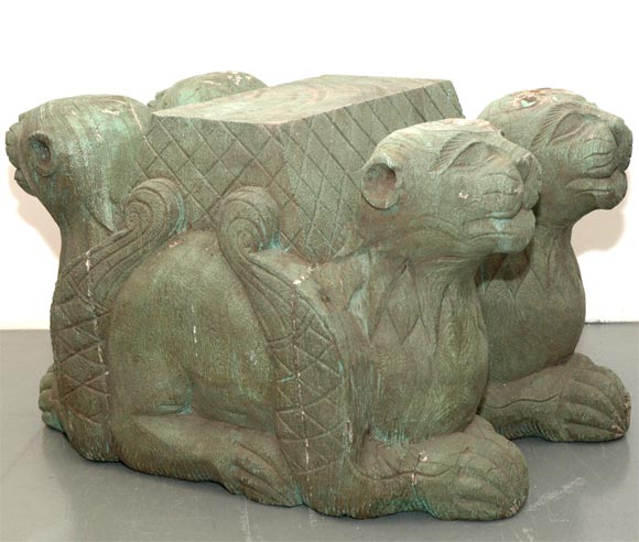 Carved Lion's Head Table w/Glass Top