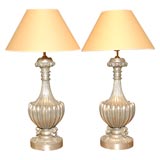James Mont silver leaf carved lamps