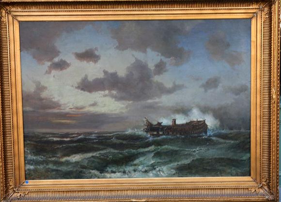 Large marinescape by well-known Danish marine artist, Anton Melbye.  Anton was one of three brothers, all known for their marine art.  He studied at the Danish Royal Academy of Art but later travelled to the West Indies where he became a close
