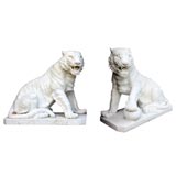 Pair of Lifesize Marble Tigers