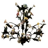 Tole Chandelier with Porcelain Flowers