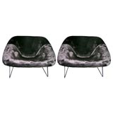 Vintage Pair of Andre Motte French Faux Fur Chairs