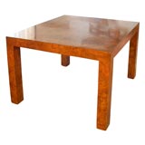 Burled wood square parson's style table attr. to Paul Evans