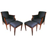 Pair of Scandinavian Armchairs and matching foot stools